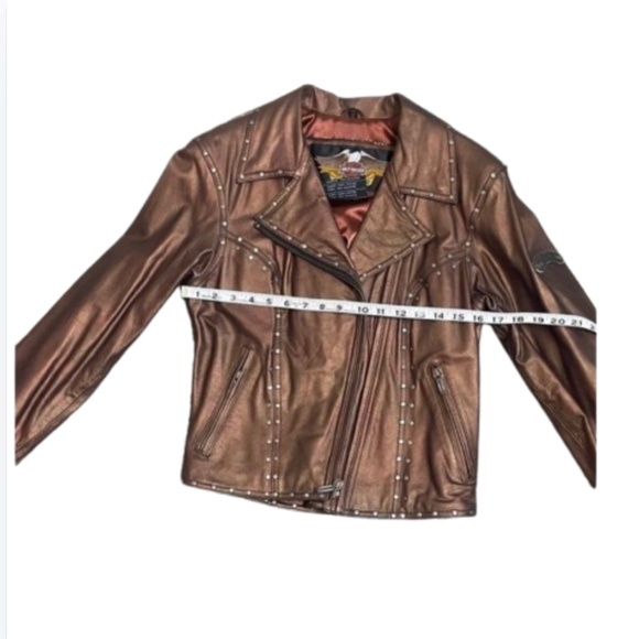 Harley-Davidson Copper Leather Jacket studs moto motorcycle - Picture 5 of 17